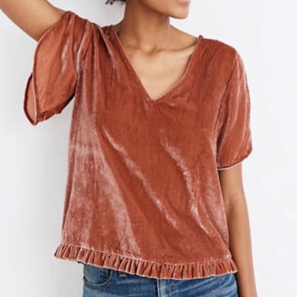 Madewell Velvet Tulip-Sleeve Ruffle Top NWT XS